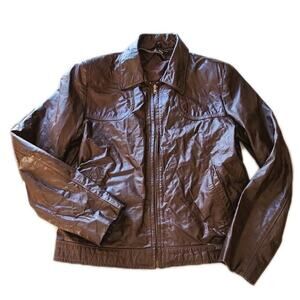 Vintage 70’s Structured Leather Jacket Size 42 Brown Made In Argentina